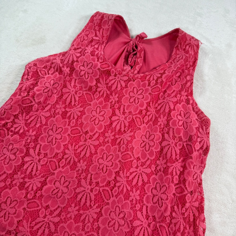 Katie's Kloset Womens 1X Pink Floral Lace Sleeveless Bow Back High Low Top